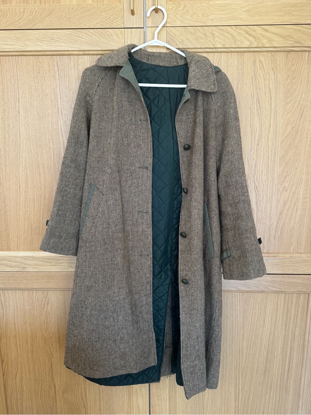 Womens Brown Wool Blend Quilted-Lined Coat